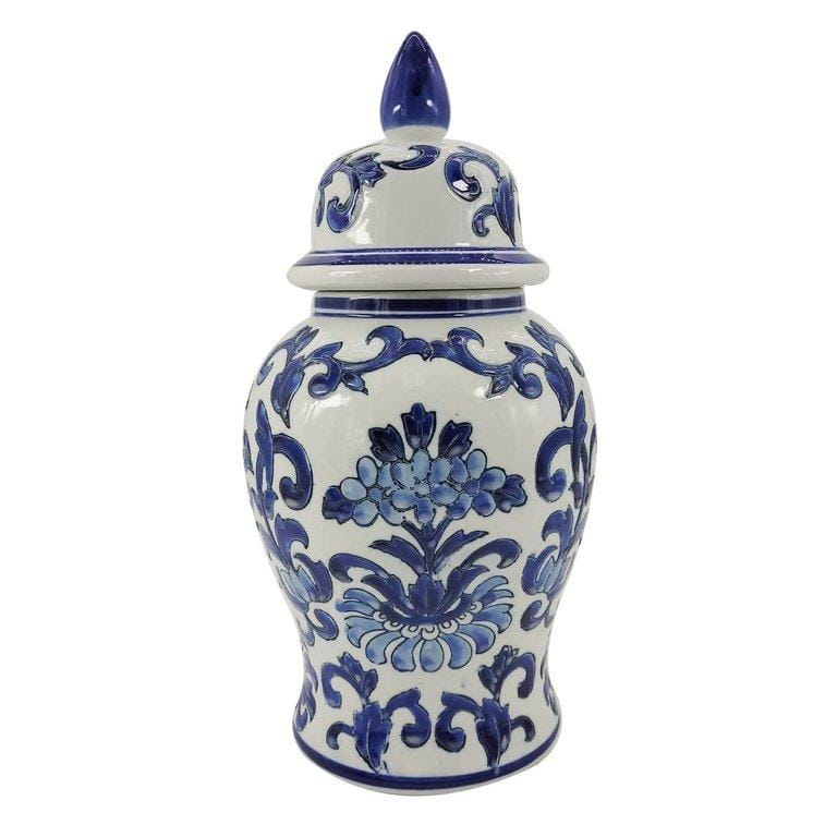 Blue & White Chinoiserie Temple Jar, 14" — additional view