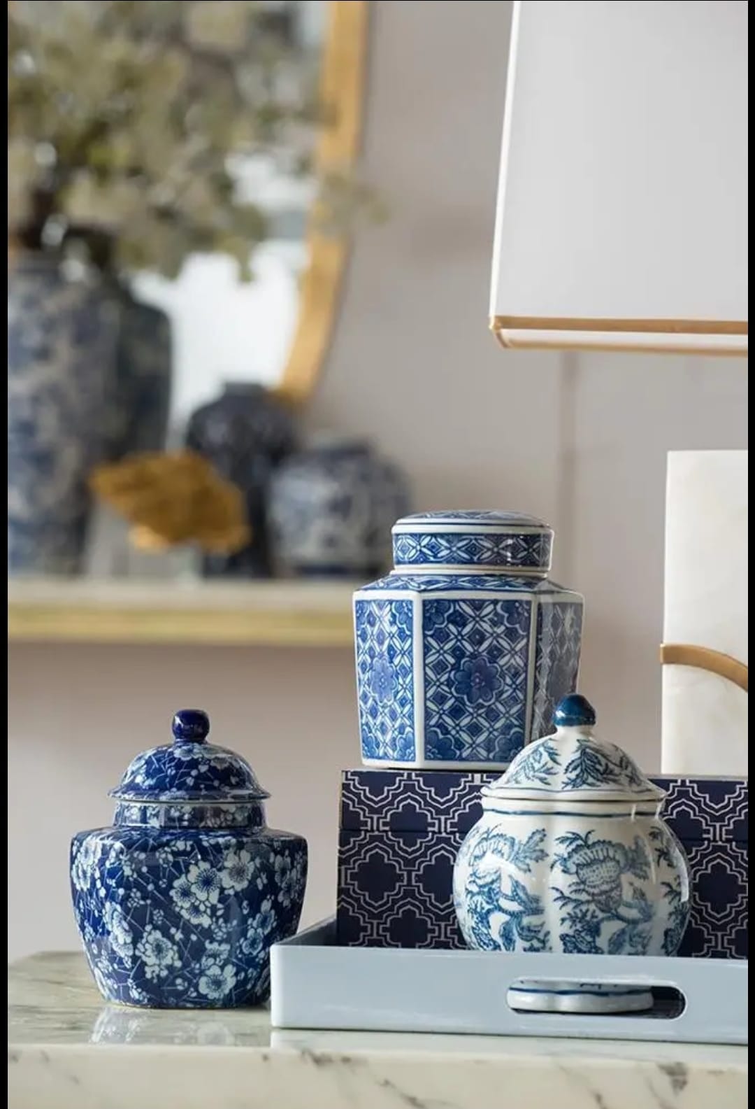 Blue & White Lidded Jars, Set of 3 — additional view