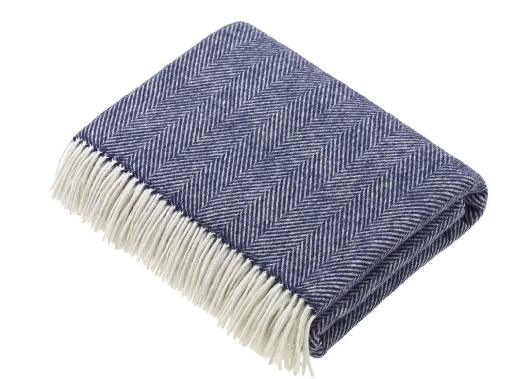Herringbone Merino Throw, Navy