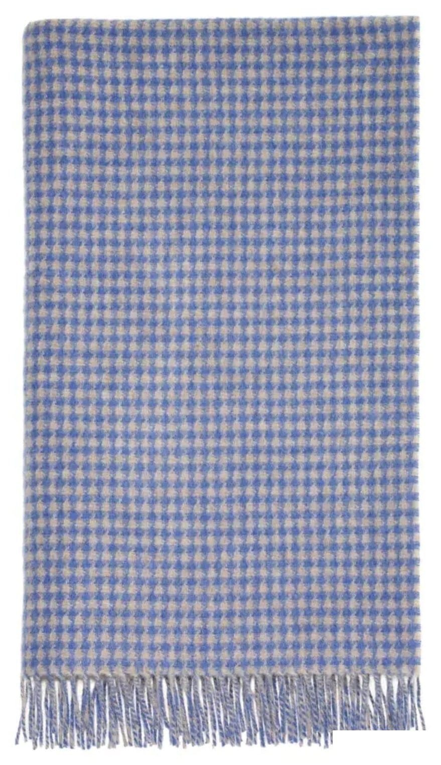 Houndstooth Merino Throw, Blue and Natural