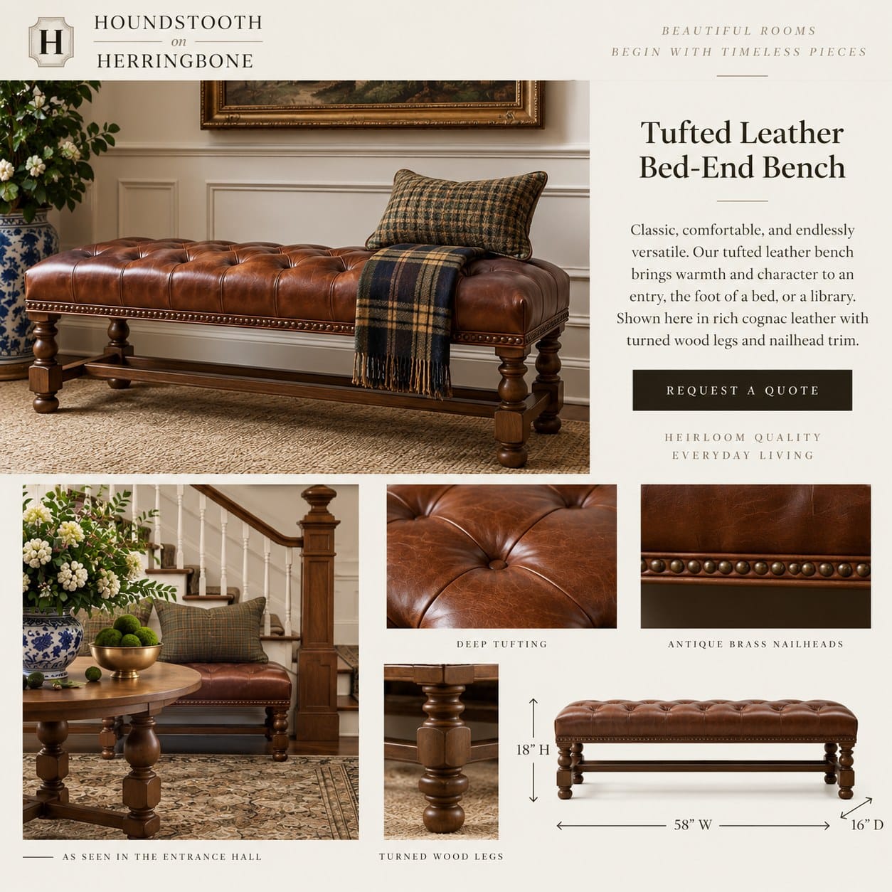 Tufted Leather Bed-End Bench — additional view