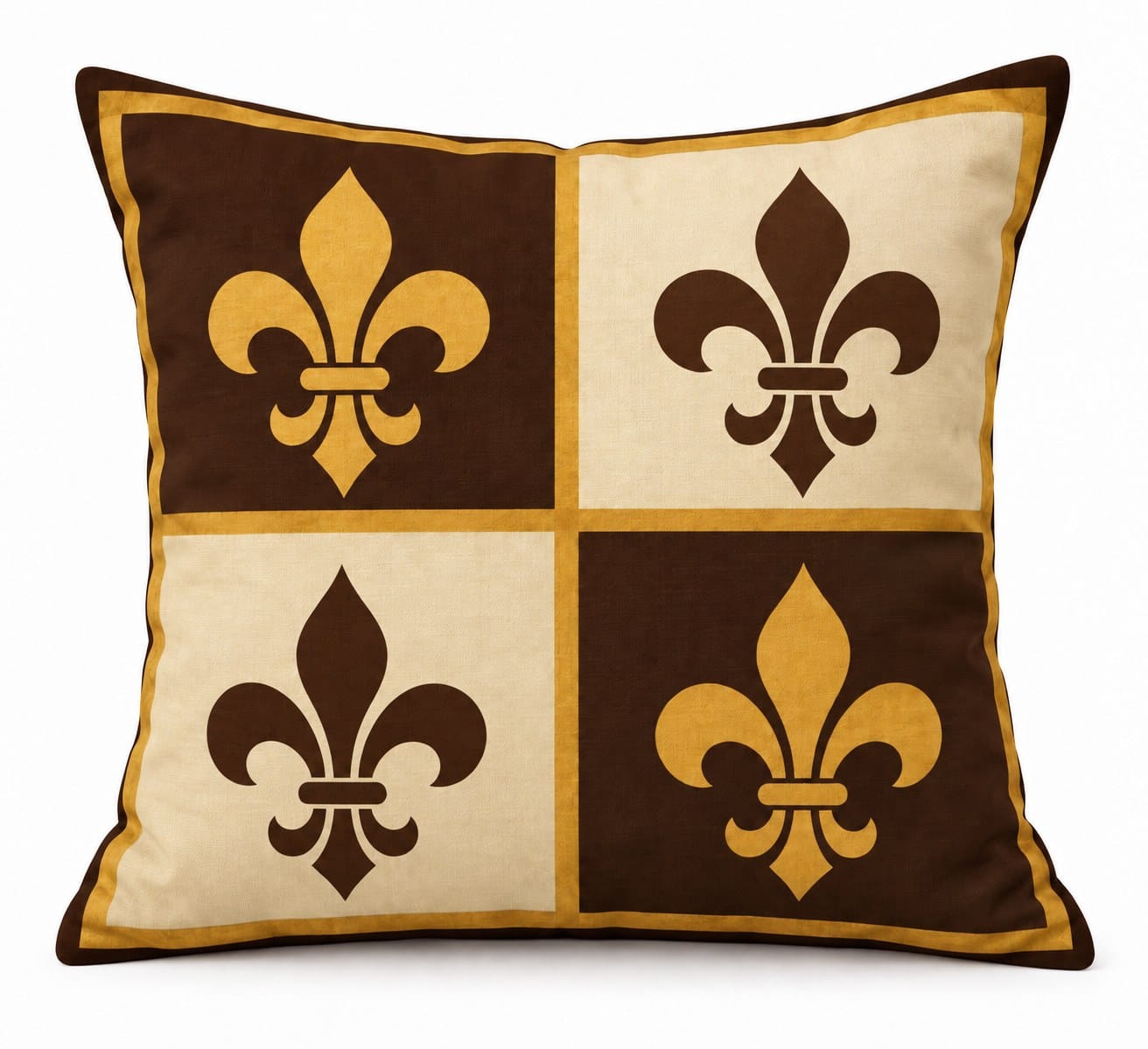 Quartered Fleur-de-Lis Pillow, Gold & Brown