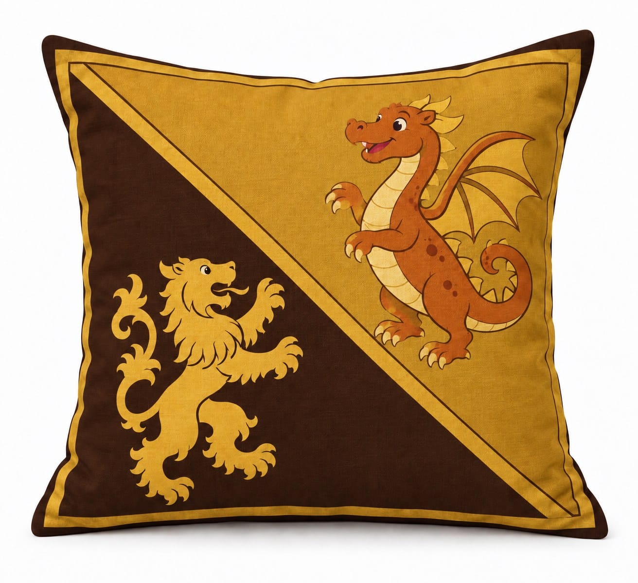 Lion & Dragon Pillow, Gold & Brown