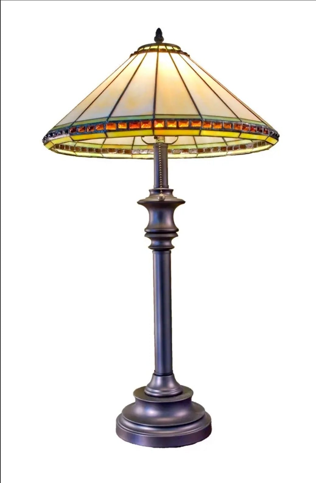 Ivory & Amber Mission Stained-Glass Table Lamp, 31½"