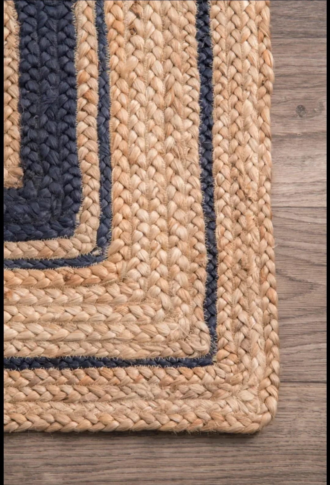 nuLOOM Rikki Braided Border Jute Rug, Navy — additional view