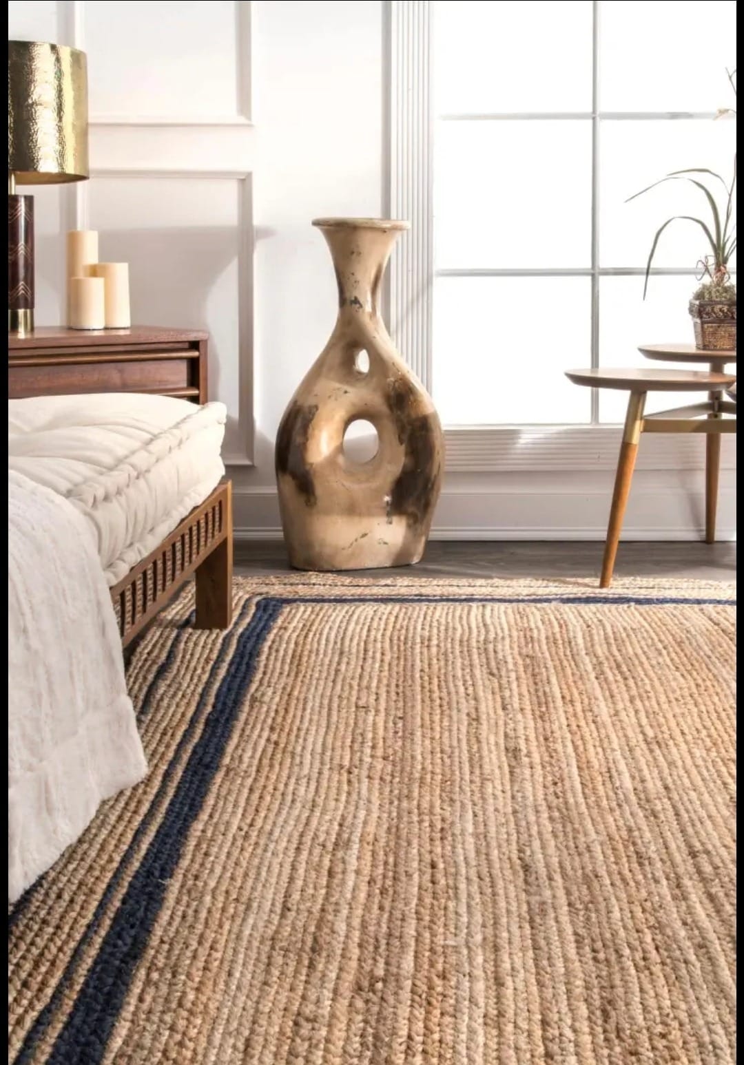nuLOOM Rikki Braided Border Jute Rug, Navy