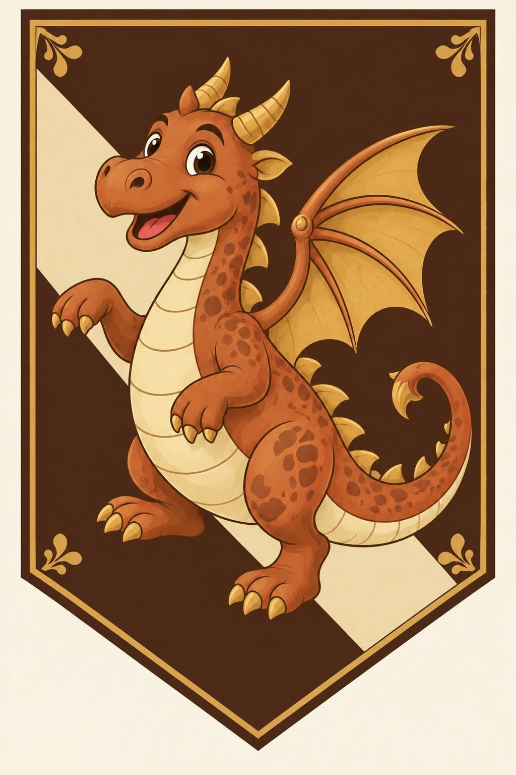 Young Knight's Dragon Pennant, Gold & Brown