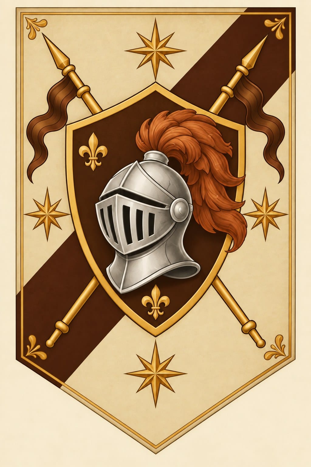 Young Knight's Helmet Pennant, Gold & Brown
