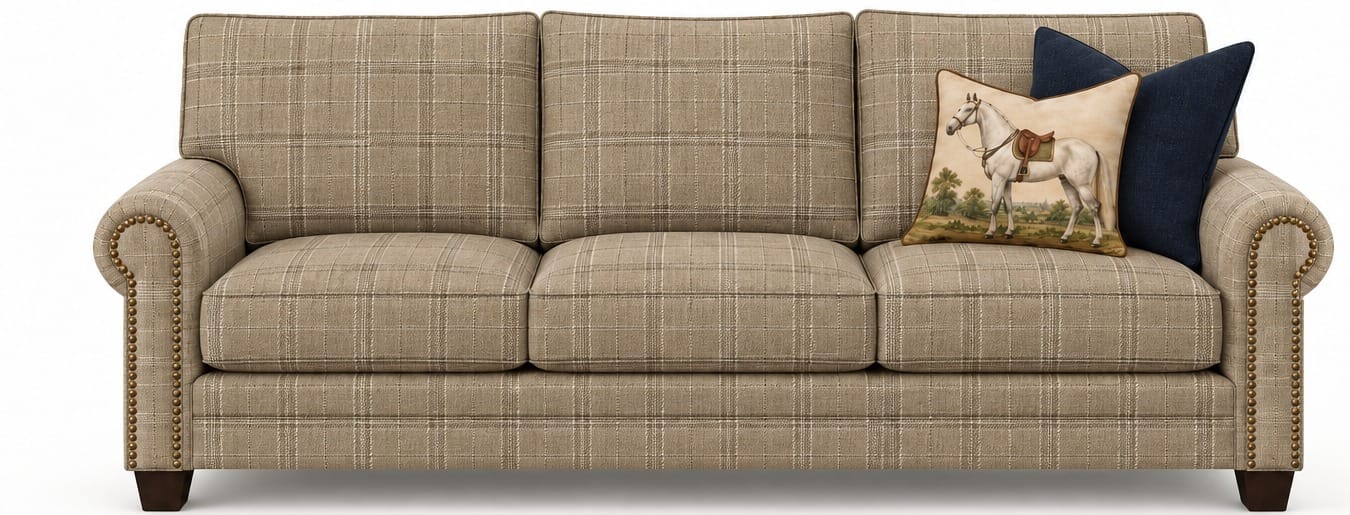 The English Roll-Arm Sofa, Merino Plaid